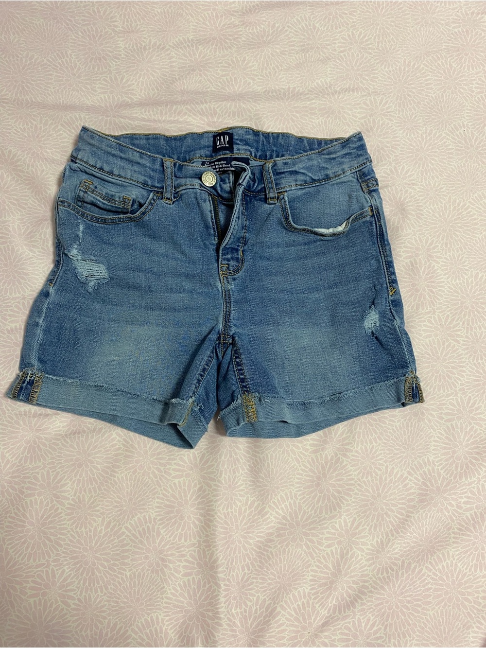 GAP Medium Blue Distressed Cuffed Denim Shorts